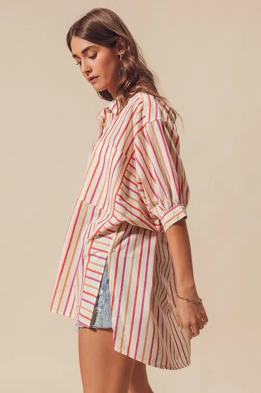 SO ME Multicolored Stripe Button Down Shirt - Velora Luxury Fashion