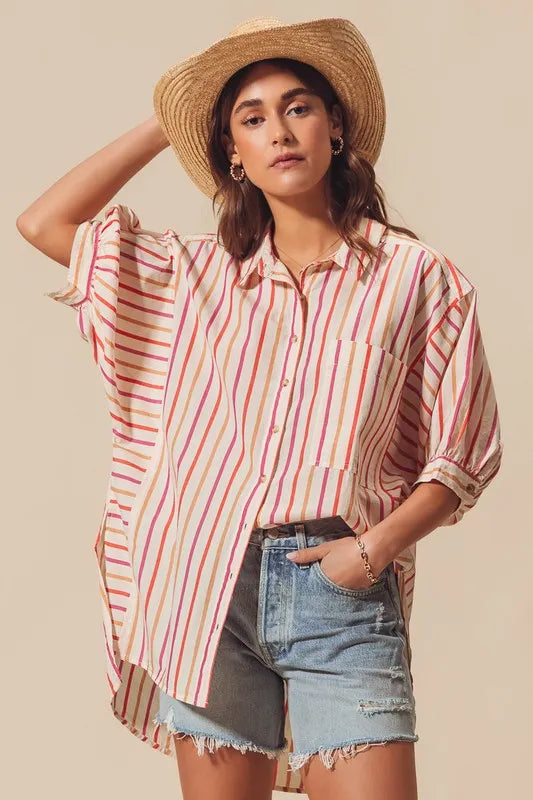 SO ME Multicolored Stripe Button Down Shirt - Velora Luxury Fashion