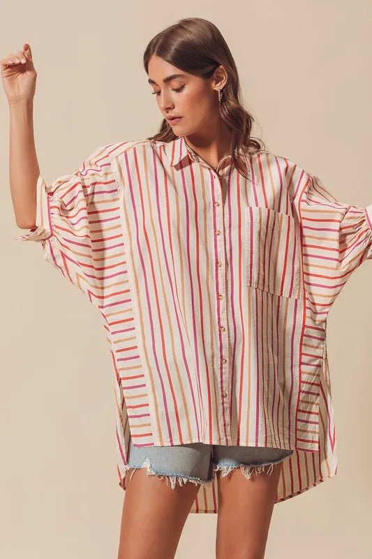 SO ME Multicolored Stripe Button Down Shirt - Velora Luxury Fashion