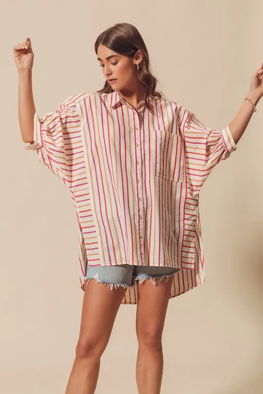 SO ME Multicolored Stripe Button Down Shirt - Velora Luxury Fashion
