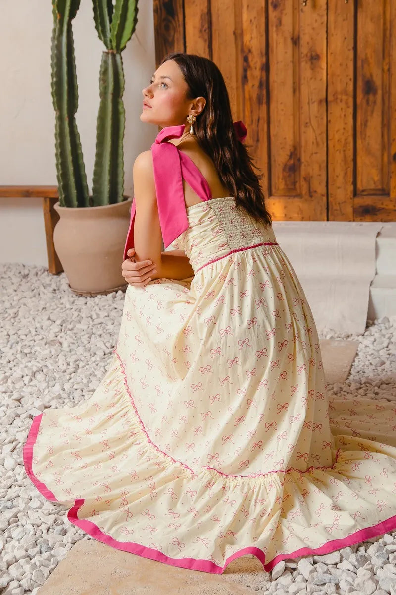 SO ME Ribbon Flowy Maxi Dress with Contrast Trim - Velora Luxury Fashion