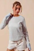 SO ME Textued Floral Knit Top with Contrast Cuffs - Velora Luxury Fashion