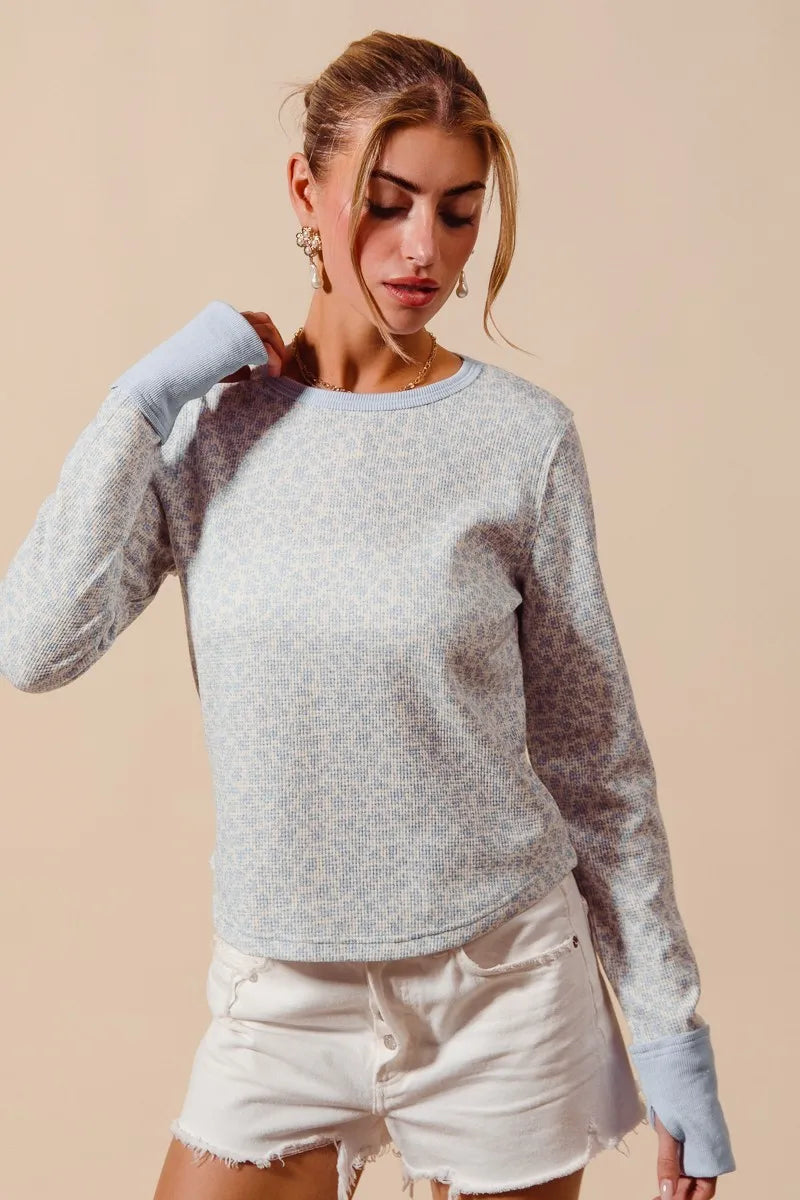 SO ME Textued Floral Knit Top with Contrast Cuffs - Velora Luxury Fashion