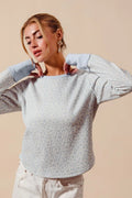 SO ME Textued Floral Knit Top with Contrast Cuffs - Velora Luxury Fashion