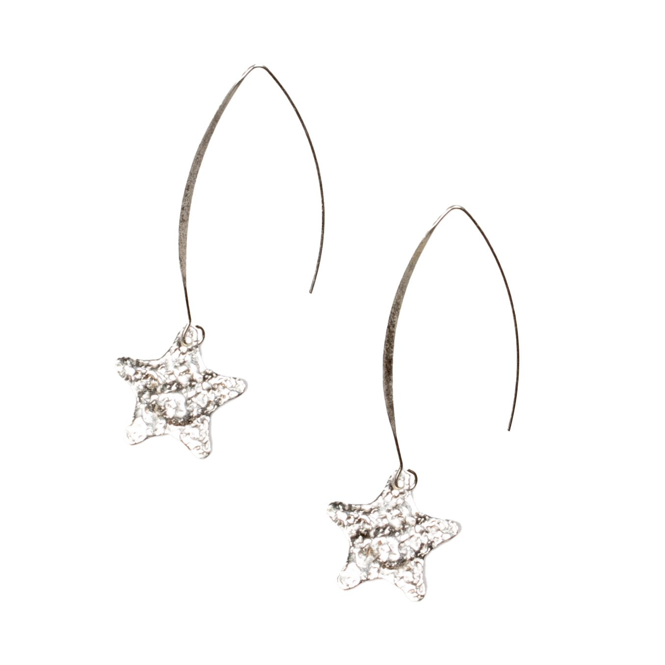 Hammered Star Drop Earring- Silver Plate