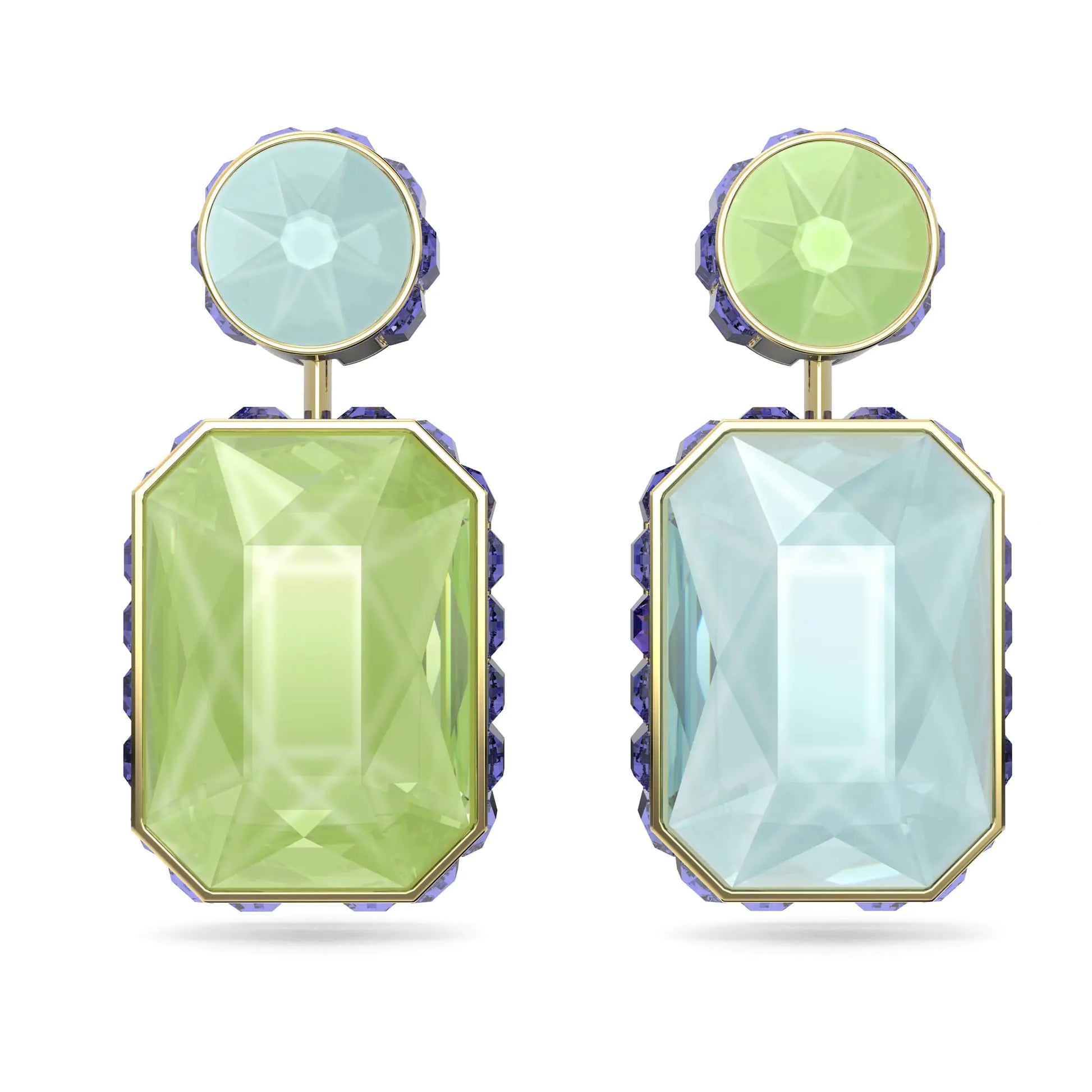 SWAROVSKI Chroma Asymmetrical Reversible Drop Earrings Multicolored Crystals on a Gold-Tone Finish Setting Part of the Swarovski Chroma Collection - Velora Luxury Fashion