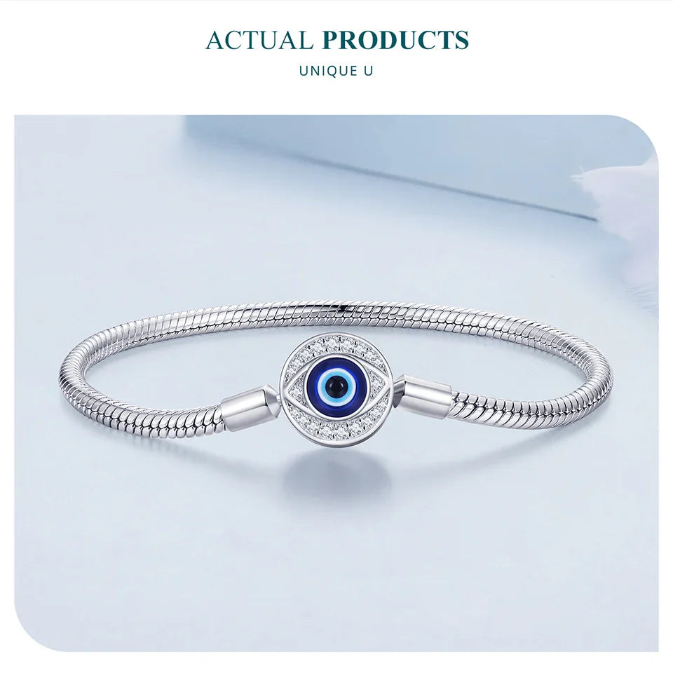 Protective Evil Eye Charm Sterling Silver Snake Chain Bracelet - Velora