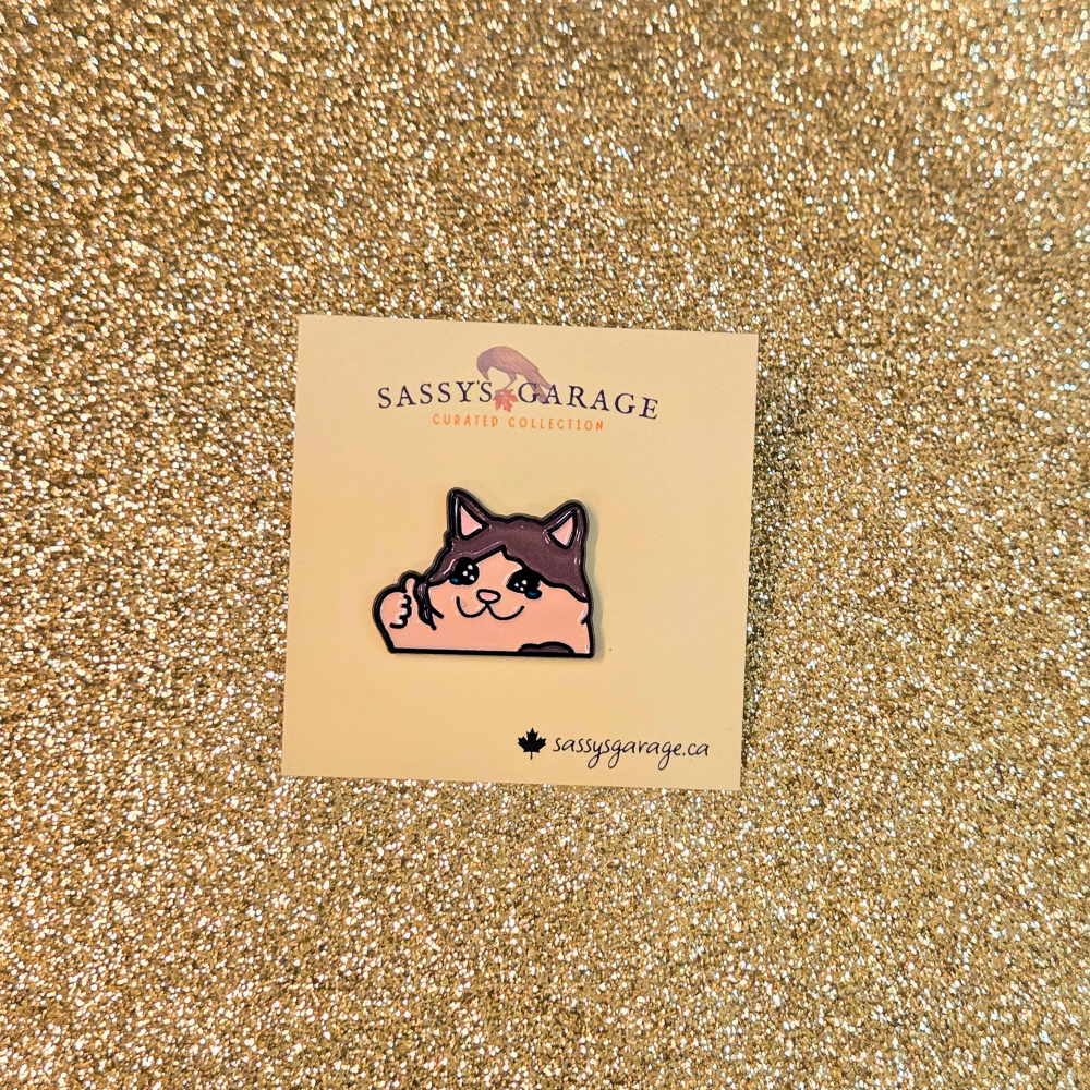 Doing Great! Sad Cat Thumbs Up Meme | Collectible Pin - Velora