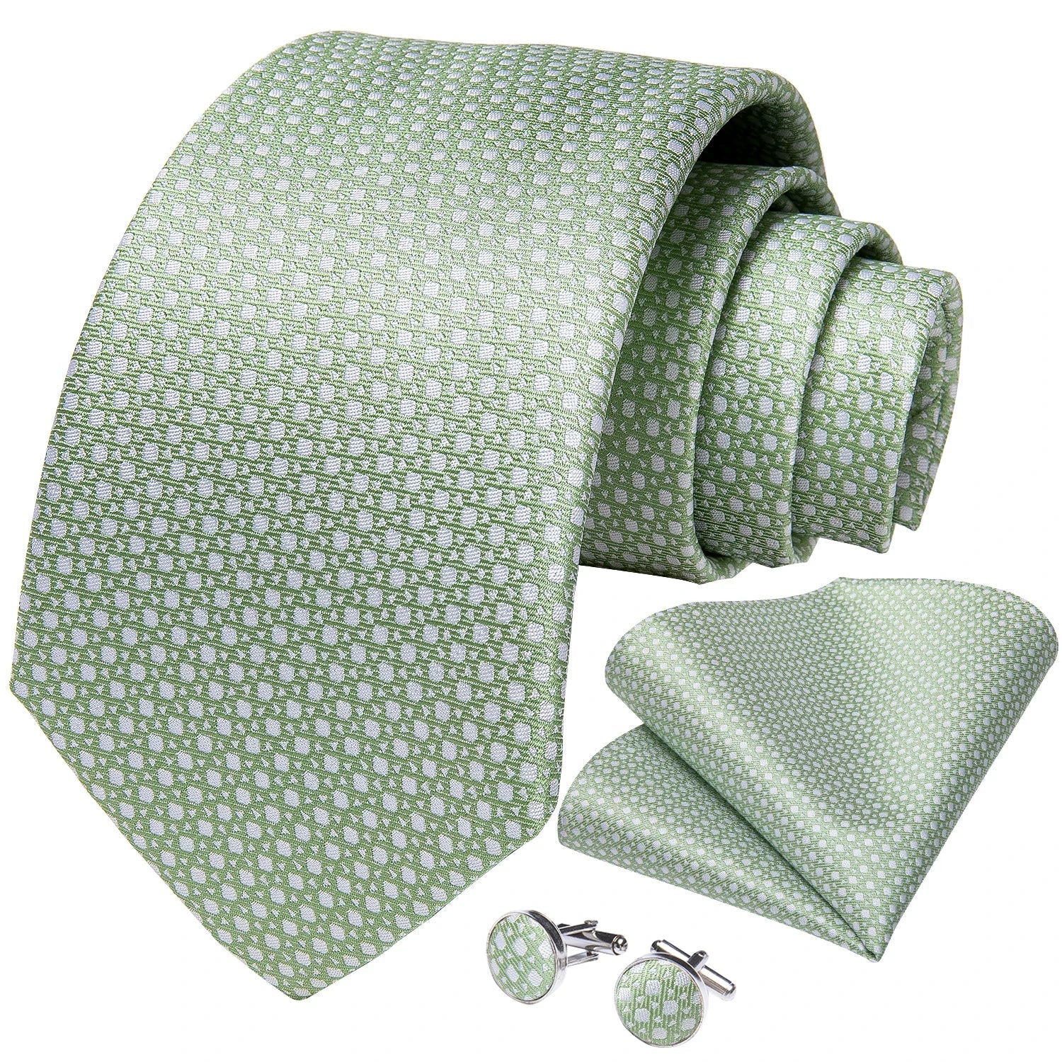 Blue Royal Dot Pliad Mens Tie set with Silver Clip and Ring Business Wedding Party Accessories 8cm Necktie Handkerchief Cufflink - Velora