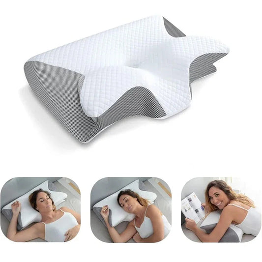 1pc Memory Foam Cervical Pillow, 2 in 1 Ergonomic Contour Orthopedic Pillow for Neck Pain, Contoured Support Pillows,Neck Pillow - Velora