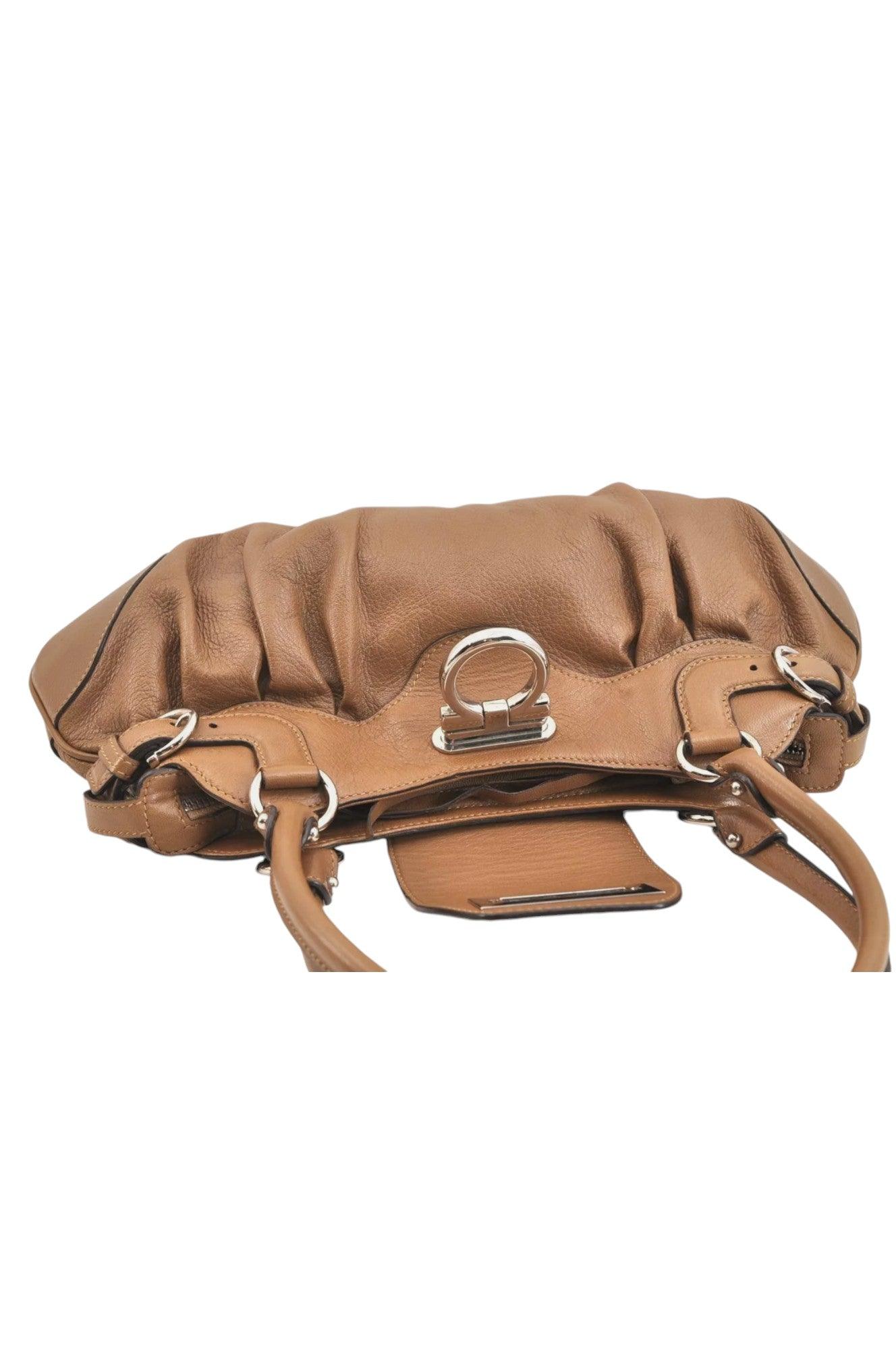 Salvatore Ferragamo Gancini Leather Shoulder Hand Bag Brown 7570K - Velora Luxury Fashion