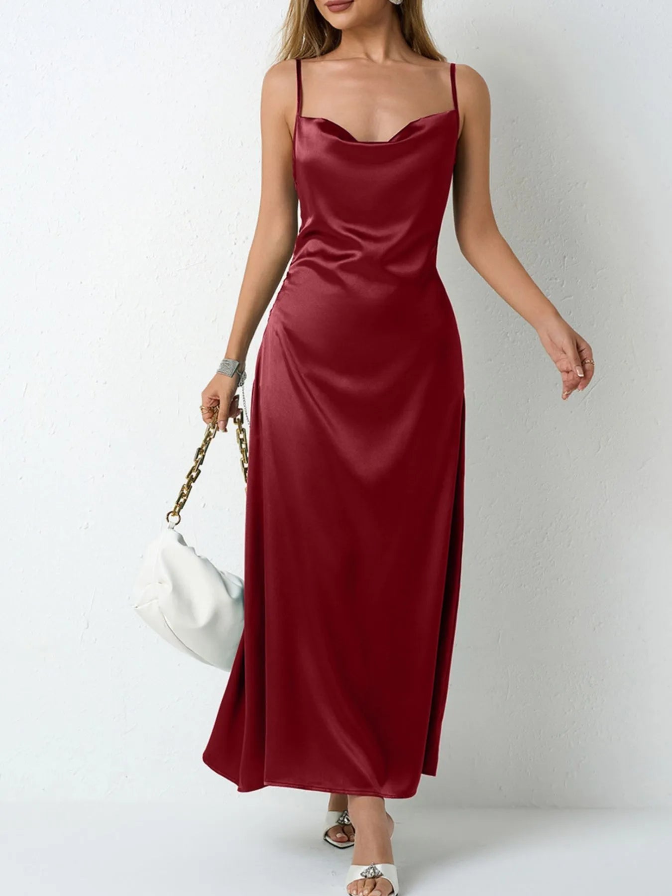 Satin Cowl Neck Cami Dress - Velora Luxury Fashion