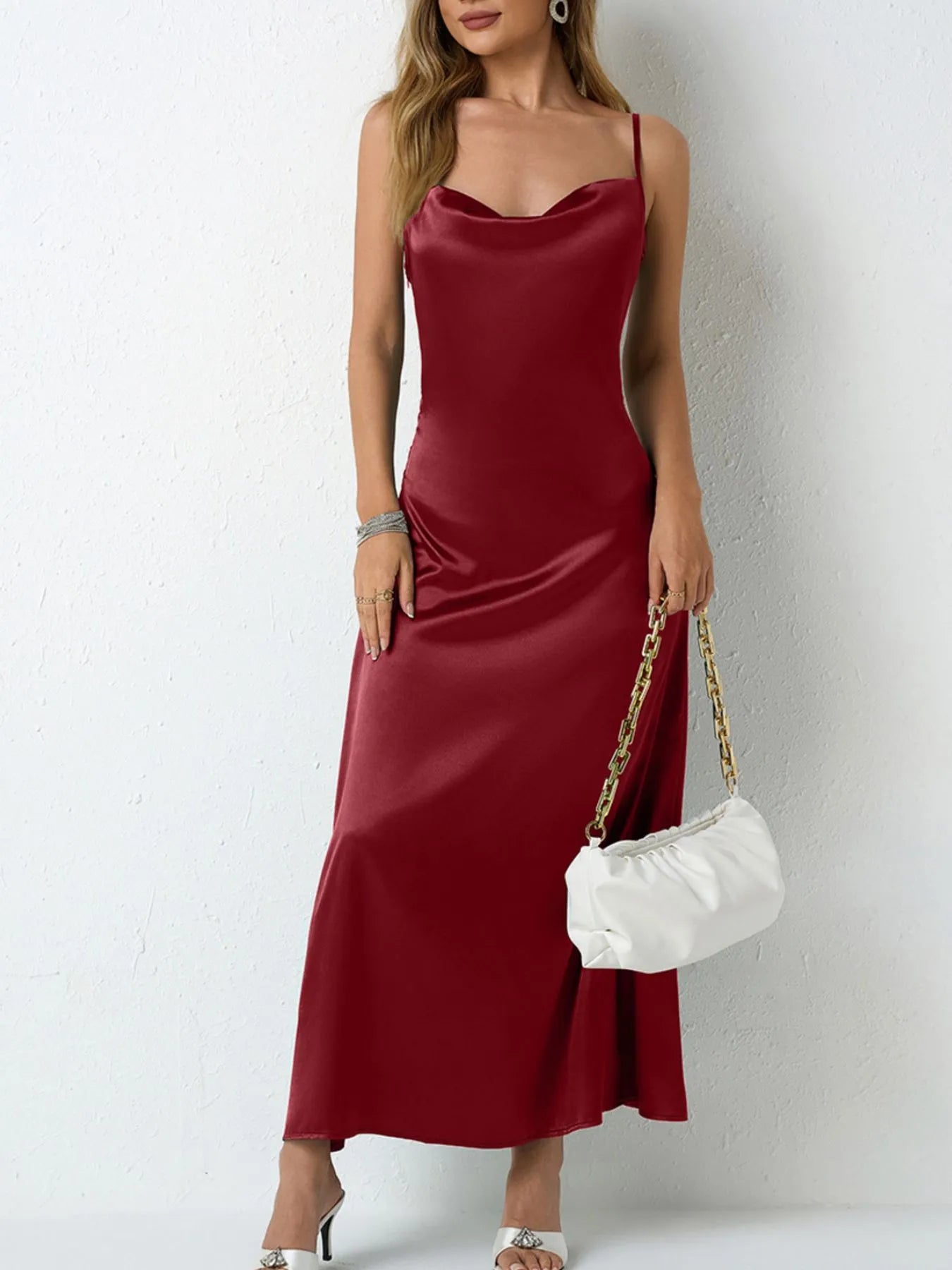 Satin Cowl Neck Cami Dress - Velora Luxury Fashion