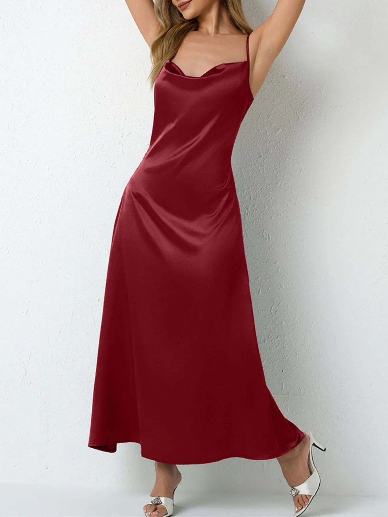 Satin Cowl Neck Cami Dress - Velora Luxury Fashion