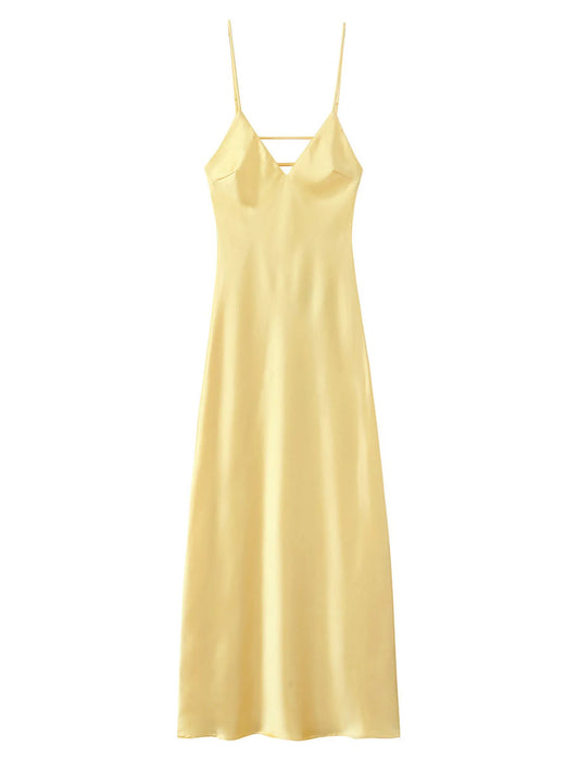 Satin V-Neck Cami Dress - Velora Luxury Fashion