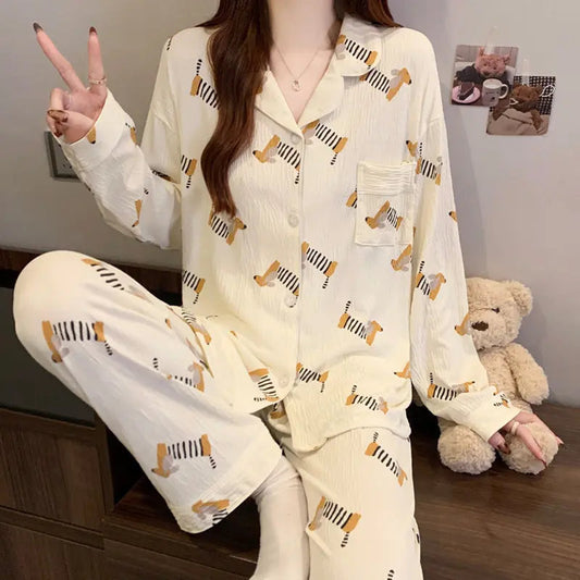 Sausage Dog Japanese Cartoon Pajamas For Women EX-STOCK Canada