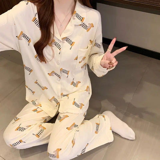 Sausage Dog Japanese Cartoon Pajamas For Women EX-STOCK Canada