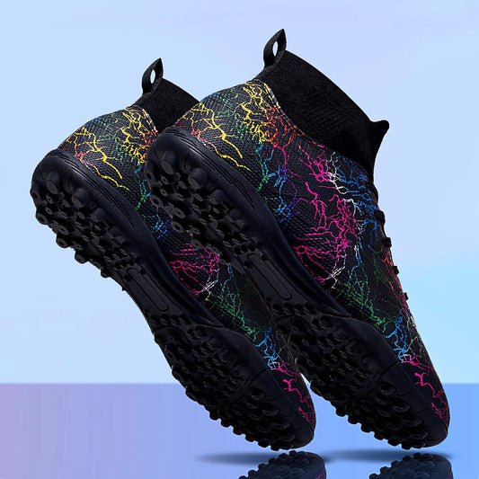 Professional High Top Soccer Shoes for Men, Tf, Broken Nails, Short Nails, Artificial Grass Training, Breathable, Anti Slip - Velora