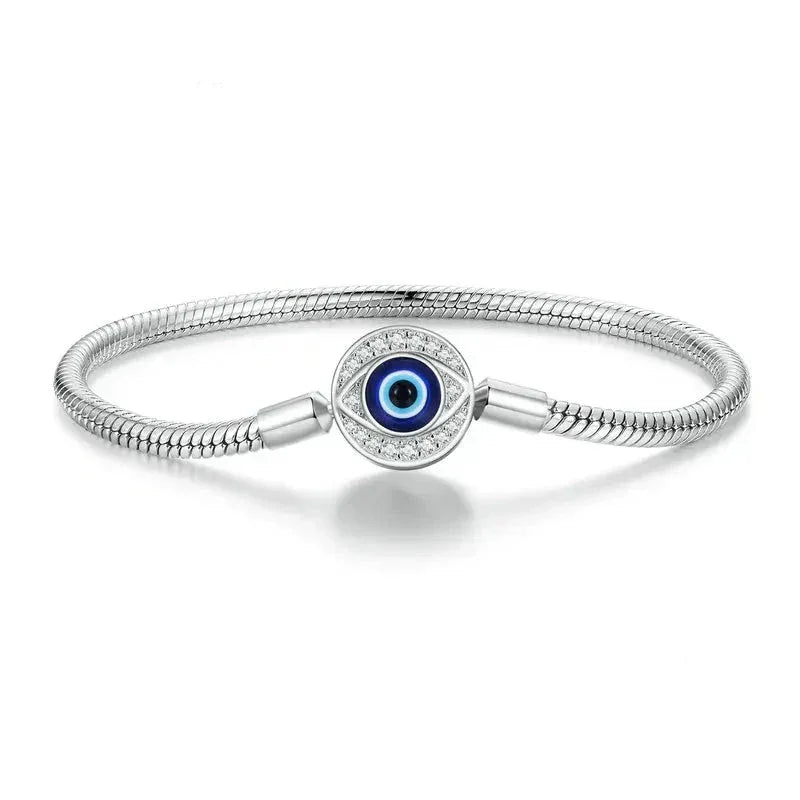 Protective Evil Eye Charm Sterling Silver Snake Chain Bracelet Itz Luxury