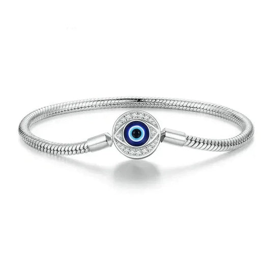 Protective Evil Eye Charm Sterling Silver Snake Chain Bracelet Itz Luxury