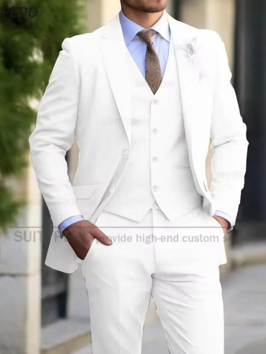 Slim Fit Suit Sets For Men Wedding Banquet Groomsman Elegant Formal Vest Pants Three Pieces Fashion Male Classic Outfits Velora