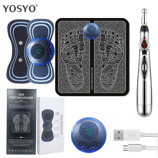 Portable Massage Foot Pad Massage Patch Massage Pen Cervical Neck and Back Full Body Massage Combination Set - Velora