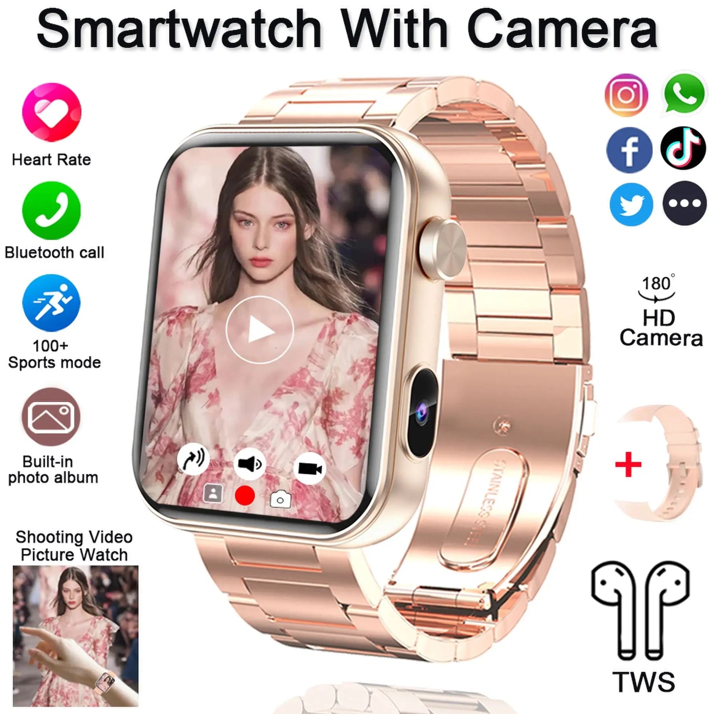 2025 New Smart Watch Men Women Camera Take Photos Record Video Health Monitor Sports Fitness Waterproof BT Call Smartwatch - Velora
