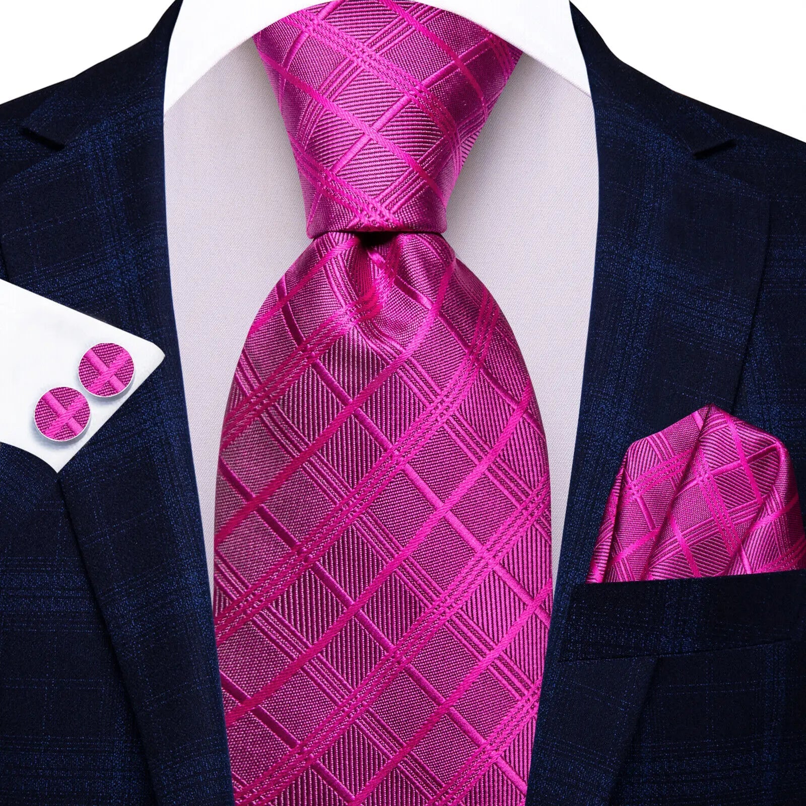 Hi-Tie Striped Rose Blue Pink Business Mens Tie 8.5cm Jacquard Necktie Accessorie Daily Cravat Wedding Party Hanky Cufflink Set - Velora