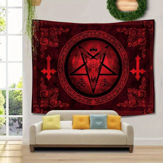 VIKAMA Halloween Dark Night Ritual Tapestry Satanic Goat Head Witch Secret Chamber Altar Bar Room Decoration - Velora