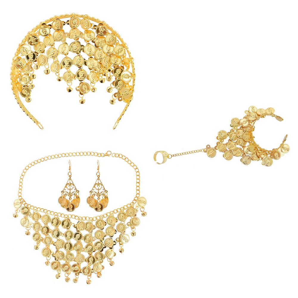 Indian Dance Accessories Necklace Headwear Earrings Bracelet Hair Band Jewelry Set Women's Party Jewelry Gifts Velora