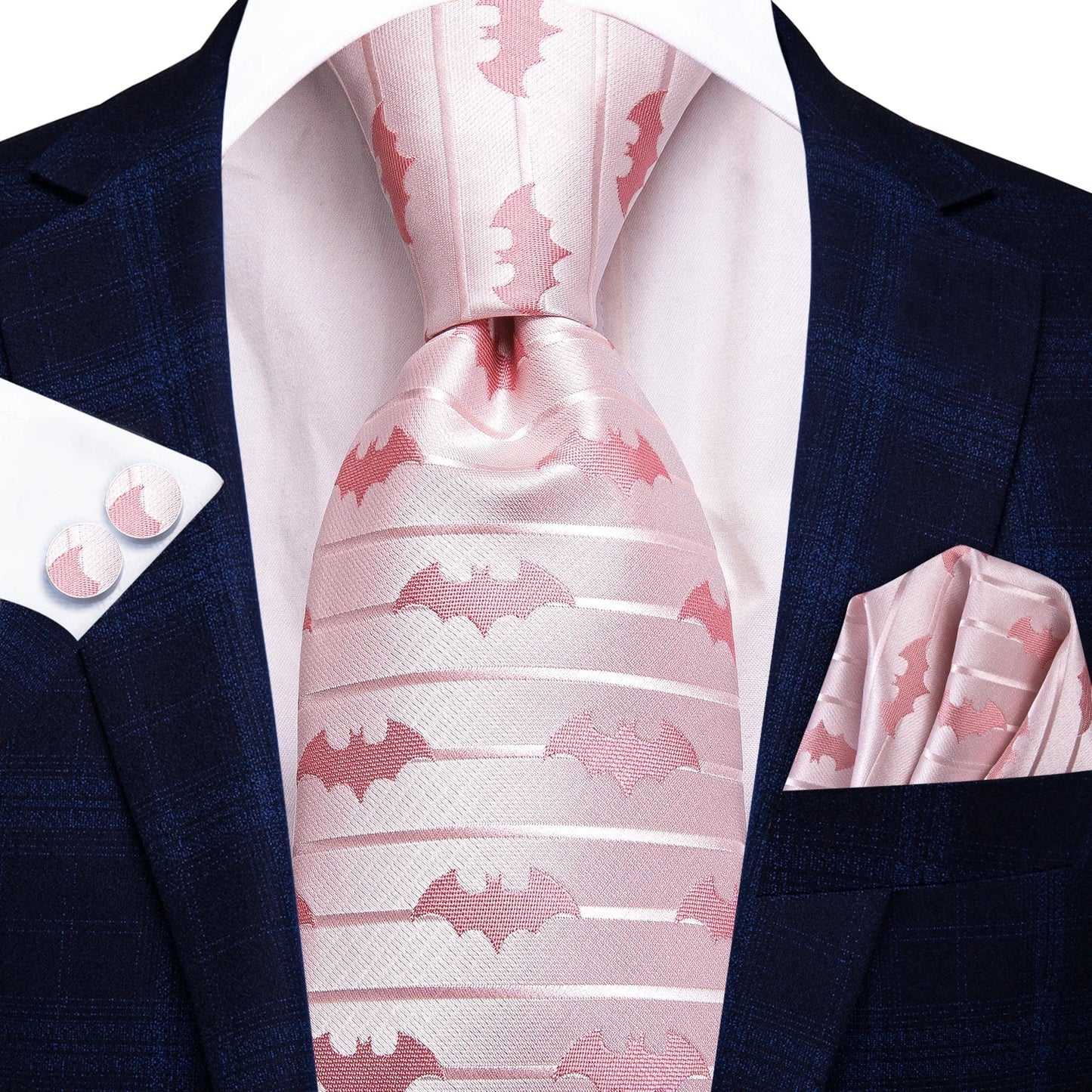 Hi-Tie Striped Rose Blue Pink Business Mens Tie 8.5cm Jacquard Necktie Accessorie Daily Cravat Wedding Party Hanky Cufflink Set - Velora