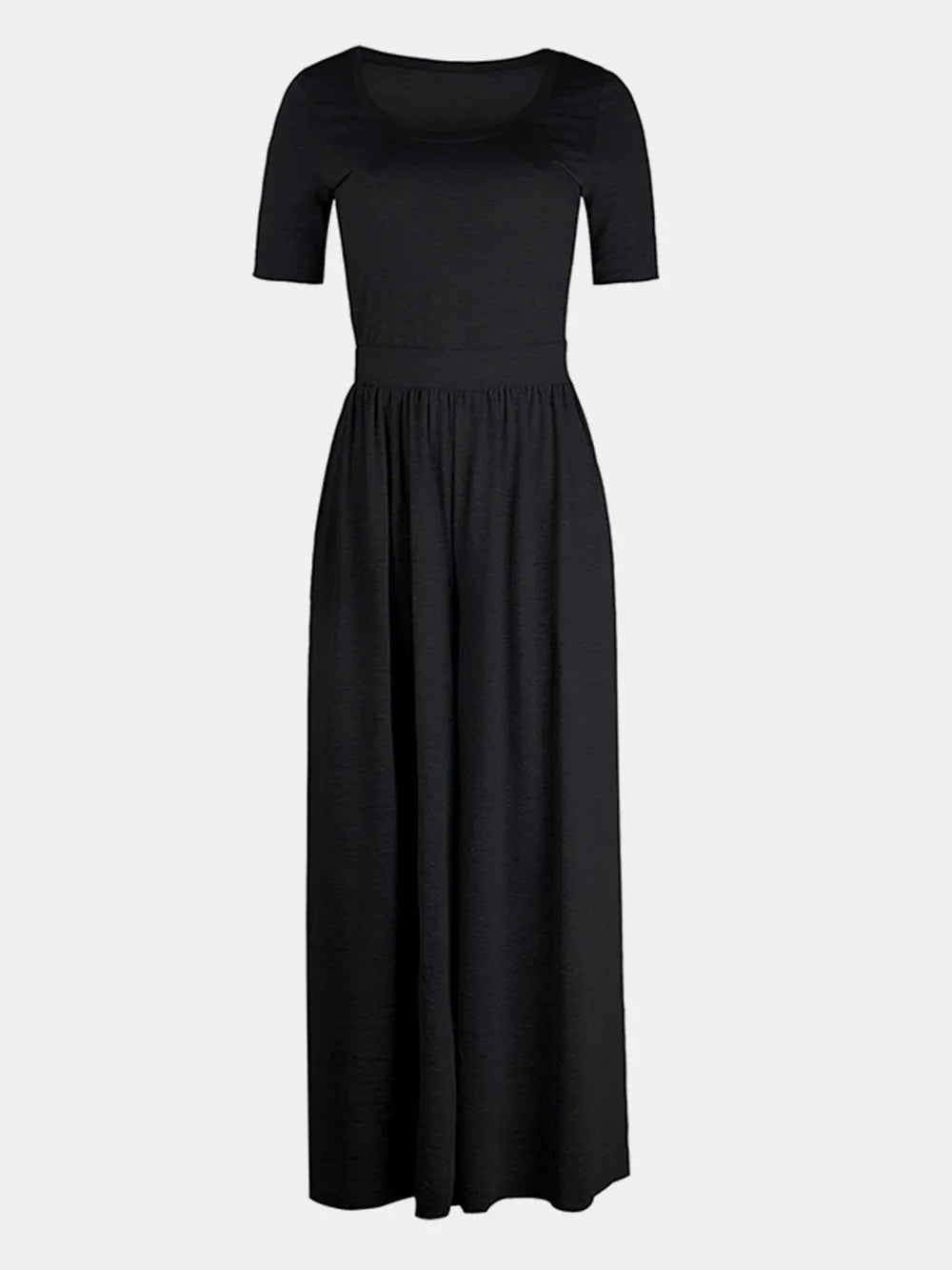 Scoop Neck Short Sleeve Jumpsuit - Velora Luxury Fashion