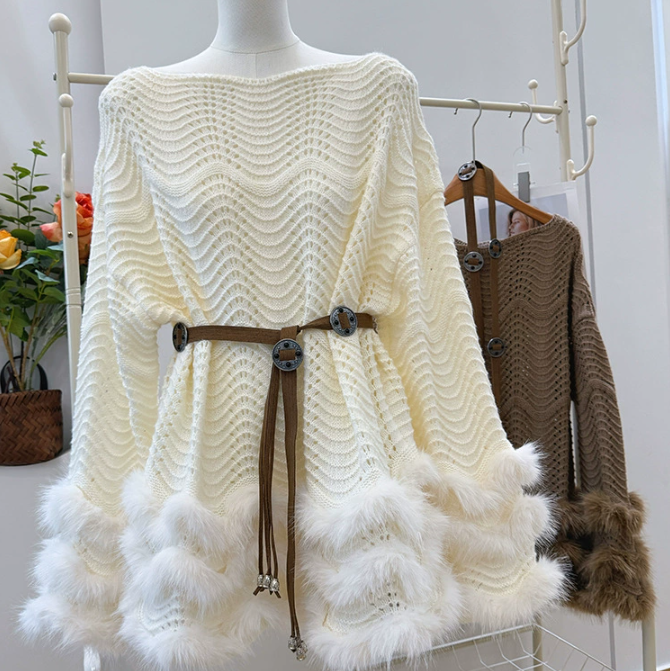 Fur Belted Mini Dress