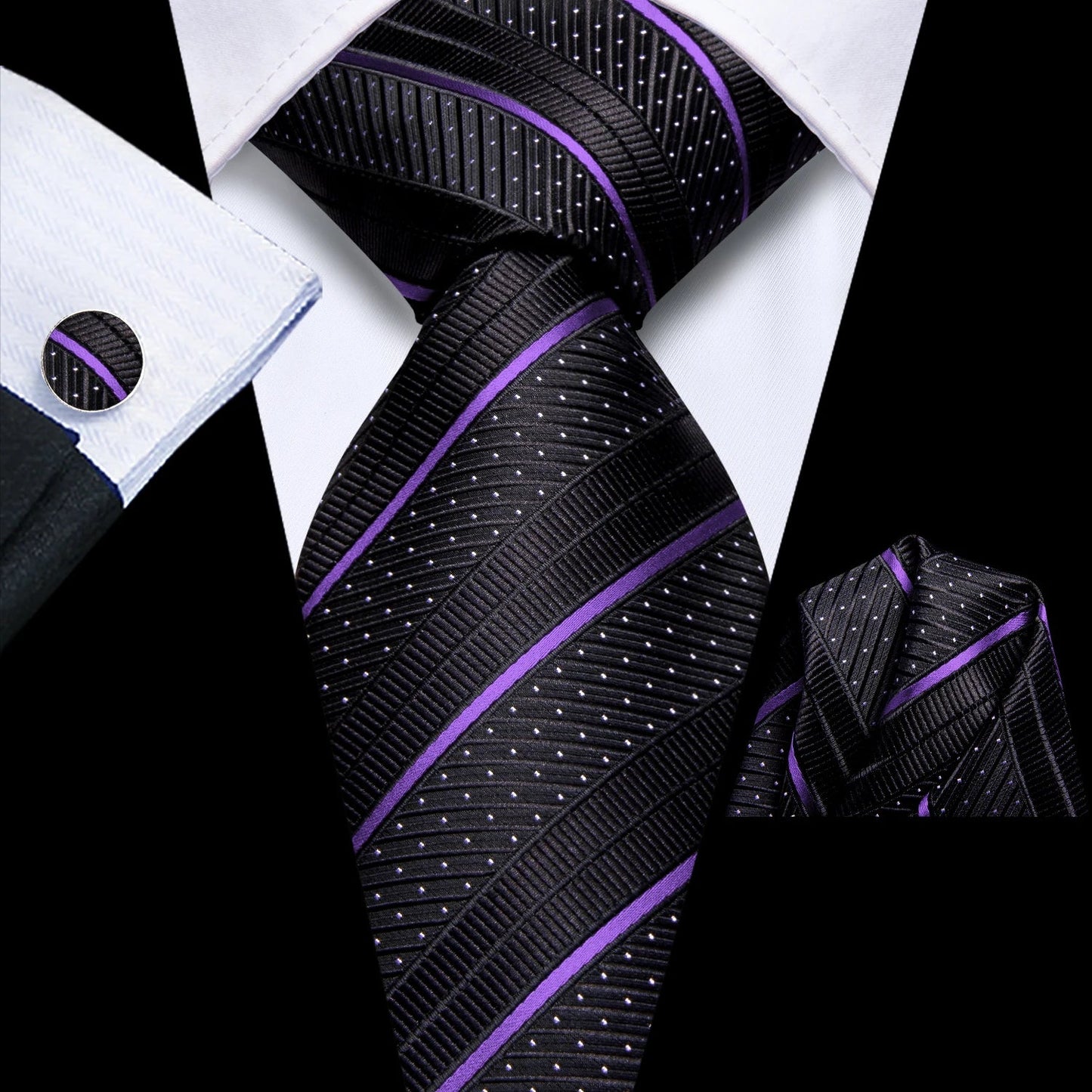 Hi-Tie Striped Rose Blue Pink Business Mens Tie 8.5cm Jacquard Necktie Accessorie Daily Cravat Wedding Party Hanky Cufflink Set - Velora