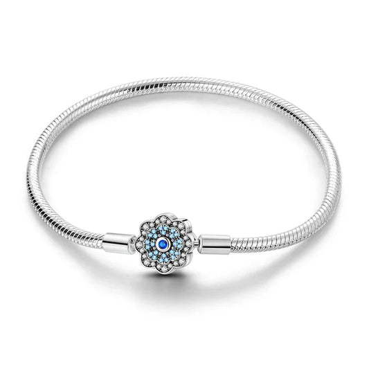 Radiant Blue Flower Clasp Sterling Silver Bracelet - Velora