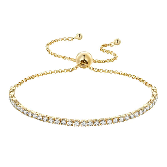 14K Gold Plated Cz Tennis Bracelet | Adjustable 925 Sterling Silver Slider Bracelet For Women | Wedding Jewelry Gift - Velora