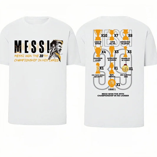 Messi Won The 39th Crown of His Career Commemorative Printed T-shirt Pure Cotton Men's and Women's Casual Outdoor T-shirt Velora