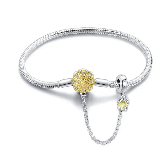 Radiant Daisy Sterling Silver Charm Bracelet With Dangling Chain Itz Luxury