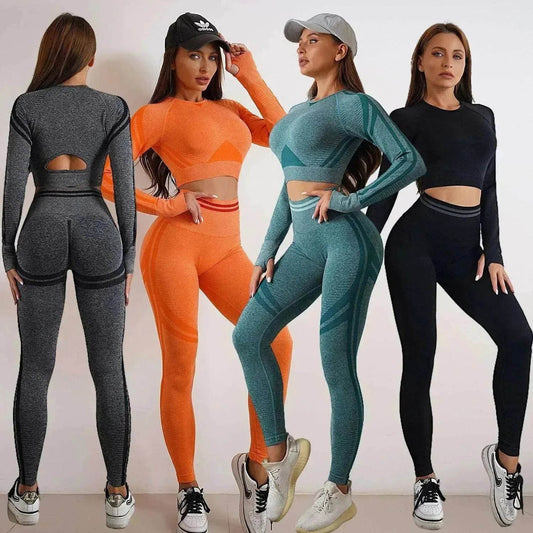 Seamless Yoga Pants Sports Gym Fitness Leggings Or Long Sleeve Tops Outfit - Velora