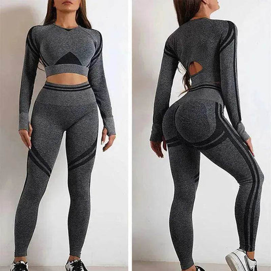Seamless Yoga Pants Sports Gym Fitness Leggings Or Long Sleeve Tops Outfit - Velora