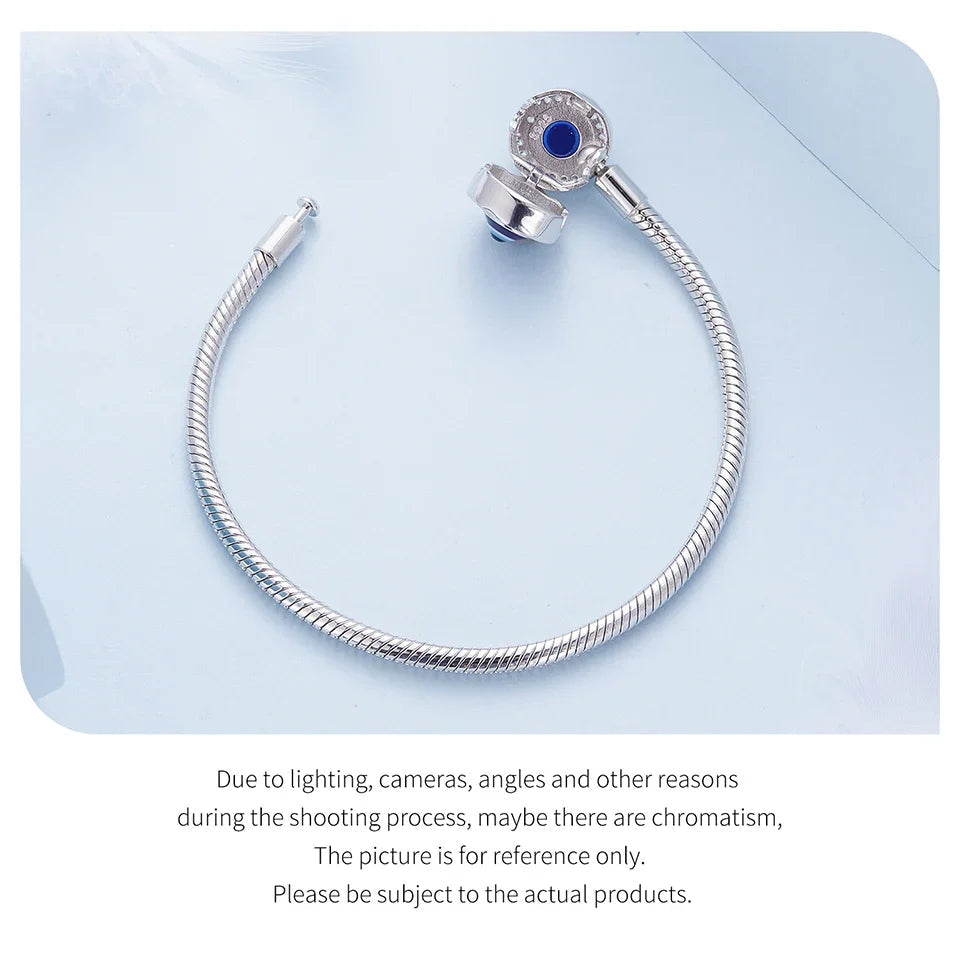 Protective Evil Eye Charm Sterling Silver Snake Chain Bracelet - Velora