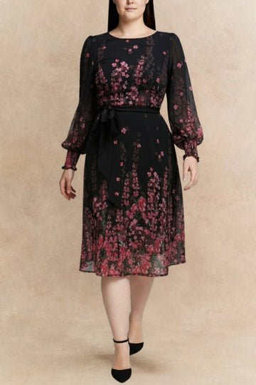 Seraphina Black Floral Belted Dress