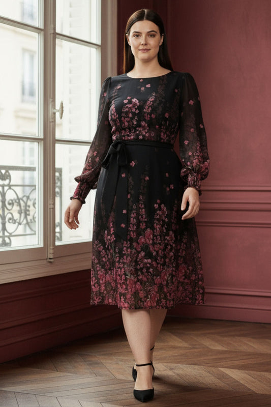 Seraphina Black Floral Belted Dress