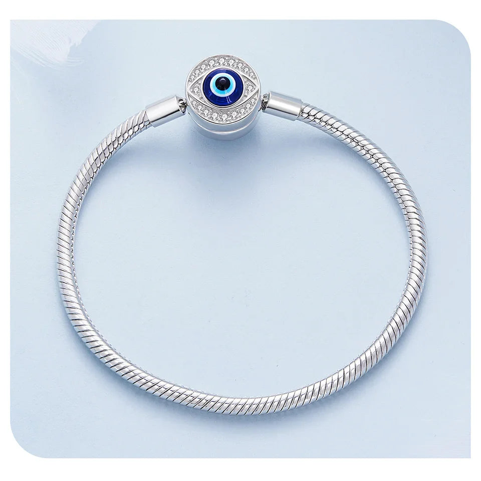 Protective Evil Eye Charm Sterling Silver Snake Chain Bracelet - Velora