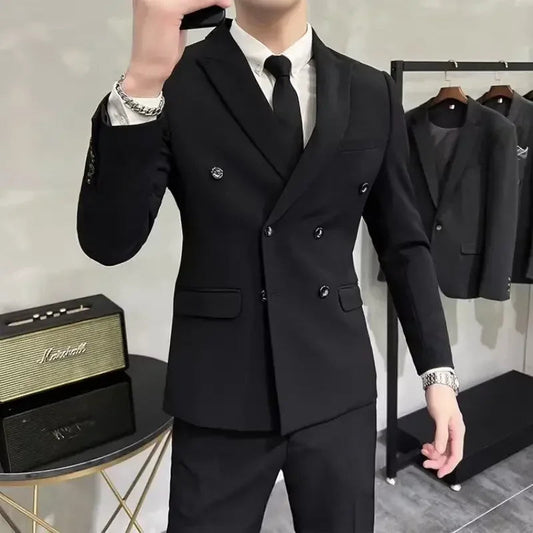 Wedding 2 Piece Outfit Set Male Slim Fit Full Men's Suits and Blazers Dress Formal Groom Clothes Elegant Spring Autumn Luxury - Velora