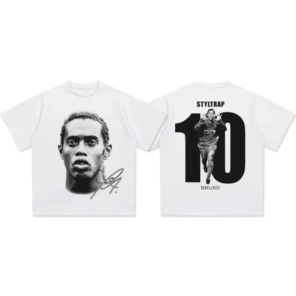 Ronaldinho Head Printed Short Sleeve Fashion Brand Crew-neck Cotton Casual Breathable High Quality Men's Women's T-shirt Velora