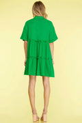 She + Sky Full Size Button Front Frill Tiered Mini Dress Plus Size - Velora Luxury Fashion