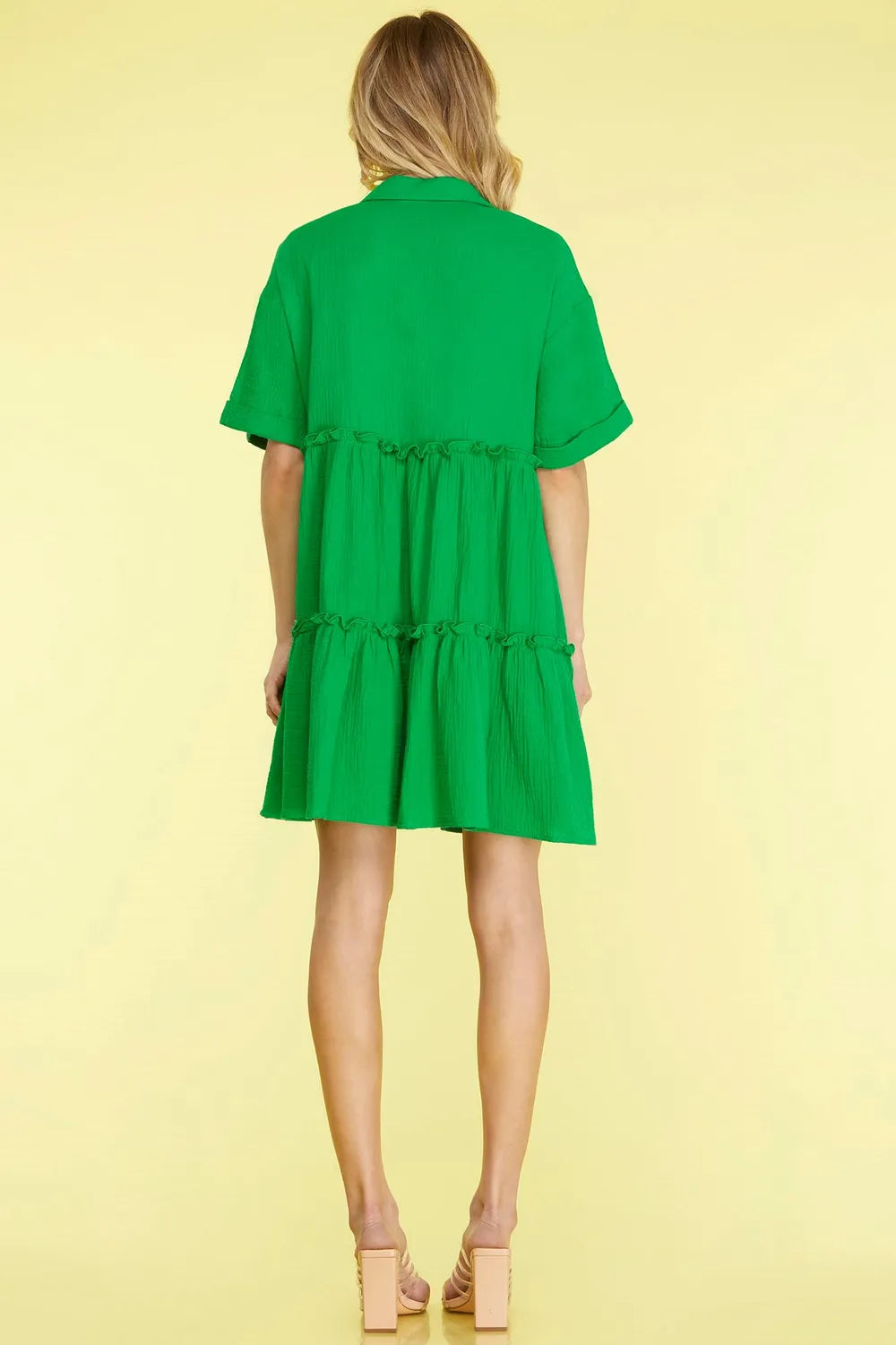She + Sky Full Size Button Front Frill Tiered Mini Dress Plus Size - Velora Luxury Fashion