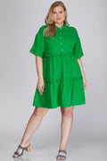 She + Sky Full Size Button Front Frill Tiered Mini Dress Plus Size - Velora Luxury Fashion
