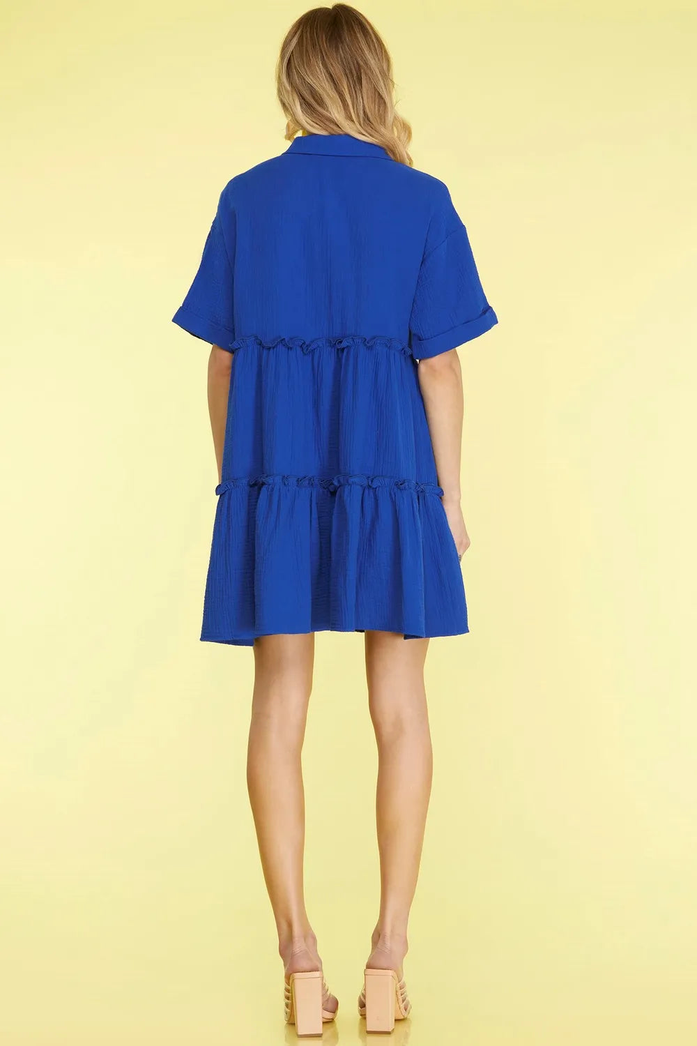 She + Sky Full Size Button Front Frill Tiered Mini Dress Plus Size - Velora Luxury Fashion